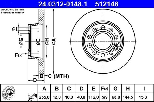 Brake disc ate 0312 0148 - brake, 24.0312-0148.1
